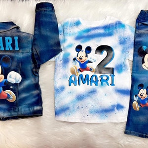 Mickey Mouse Denim Outfit, Mickey Mouse Jean Set, Mickey Mouse Birthday Outfit, Mickey Mouse Shirt, Mickey Mouse Family Shirts image 1
