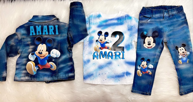 Mickey Mouse Denim Outfit, Mickey Mouse Jean Set, Mickey Mouse Birthday Outfit, Mickey Mouse Shirt, Mickey Mouse Family Shirts image 1