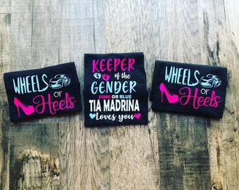 Gender Reveal Shirts Wheels Or Heels Baby Shower Gender Gender Reveal Shirts Wheels Or Heels Baby Shower Gender