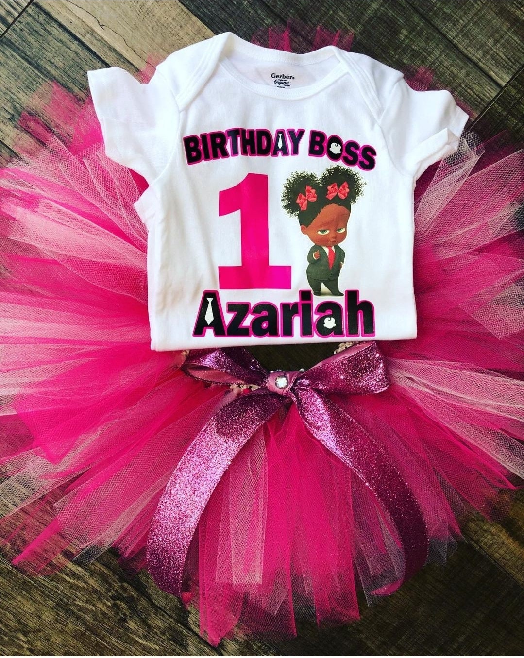 Boss Baby Black Girl Kids Birthday Family Custom Name White T