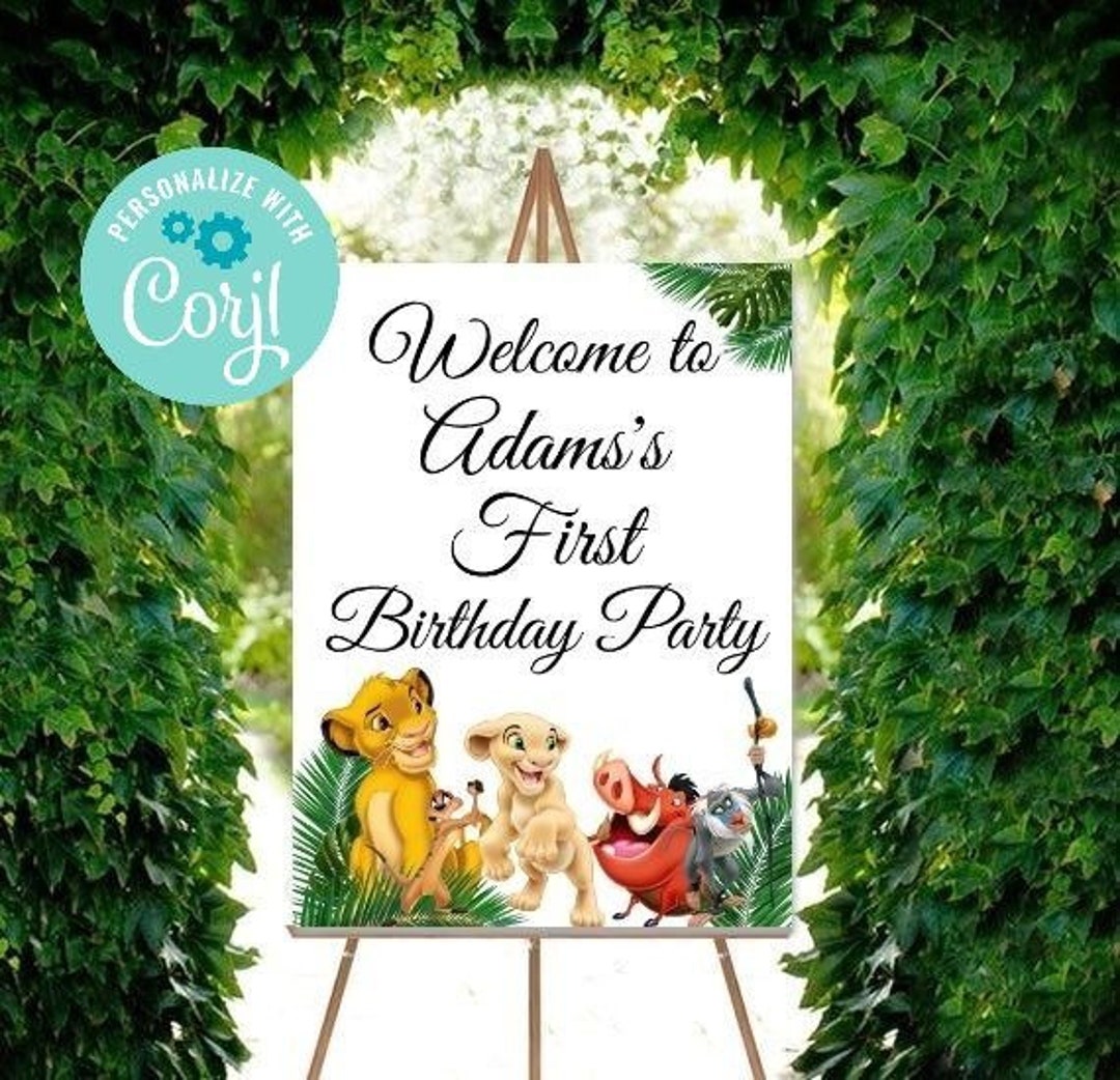 Lion King Welcome Sign, Simba Birthday Sign, Safari Theme, Editable ...