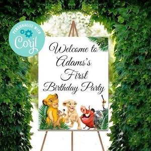 Lion King Welcome Sign, Simba Birthday Sign, Safari Theme, Editable Templates, Instant Download