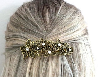 Vintage Style Hair Accessories, Large Hair Barrette for Thick or Fine Hair, Vintage Wedding Theme Hair Clips.