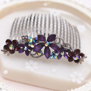 Purple Crystal Floral Hair Up Comb: Rhinestone Updo Hairpiece