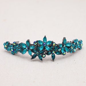 Emerald Turquoise Crystal Floral Hair Barrette, Sparkle Clip