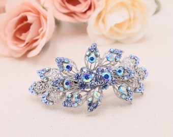 Crystal Blue Women Hair Barrette, Light Blue Hair Clip Barrette, Crystals Hair Accessories, Wedding Gift for Mom