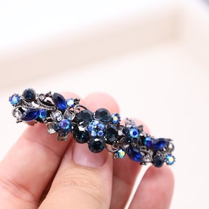 Small Sapphire Hair Clip Barrette, Rhinestone Hair Acessory, Navy Blue Wedding Hair Clip for the Sides,Small Women Hairpiece, Dainty Clips
