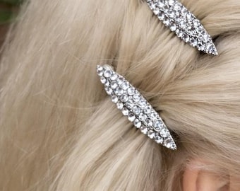 Magnetic Crystal Barrettes For Fine Thin Hair, Small Sparkly Hair Clips For sides, Wedding, Prom, Mother of the Bride/Groom