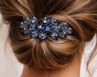 Pasador grande de cristal azul marino de 9,5 cm, accesorio para el pelo recogido de boda para cabello grueso, accesorio formal para la madre de la novia o el novio.