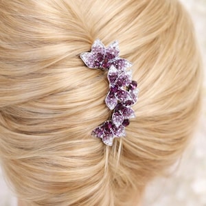 Horquilla para el cabello con cristales morados y peineta, accesorio para el cabello de boda con amatista.