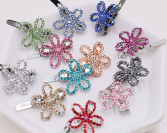 Small Magnetic Hair Clips Barrette For Thin Fine Hair, Dainty Crystal Flower Barrettes Set Of 2