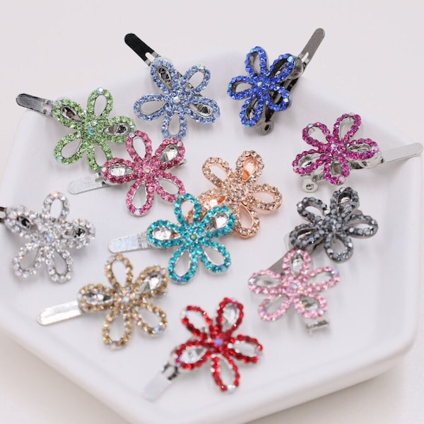 Small Magnetic Hair Clips Barrette For Thin Fine Hair, Dainty Crystal Flower Barrettes Set Of 2