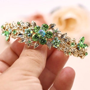 French Hair Barrette, Barrettes for Women, Green and Gold Crystal Hair Clip Vintage Style Headpiece, Best Gift For Mom, Hair Accessory Lover
