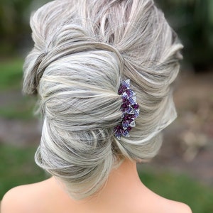 Mother of the Bride Hair Accessory Purple, Wedding Hair Stick for Bridal Updo, Hair Fork with Crystals, Purple Wedding Hairpiece for Thick