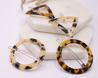 Geometric Tortoise Shell Hair Clip, Acetate  Leopard Hair Clips, Minimalist Hair Clips For Thin Hair