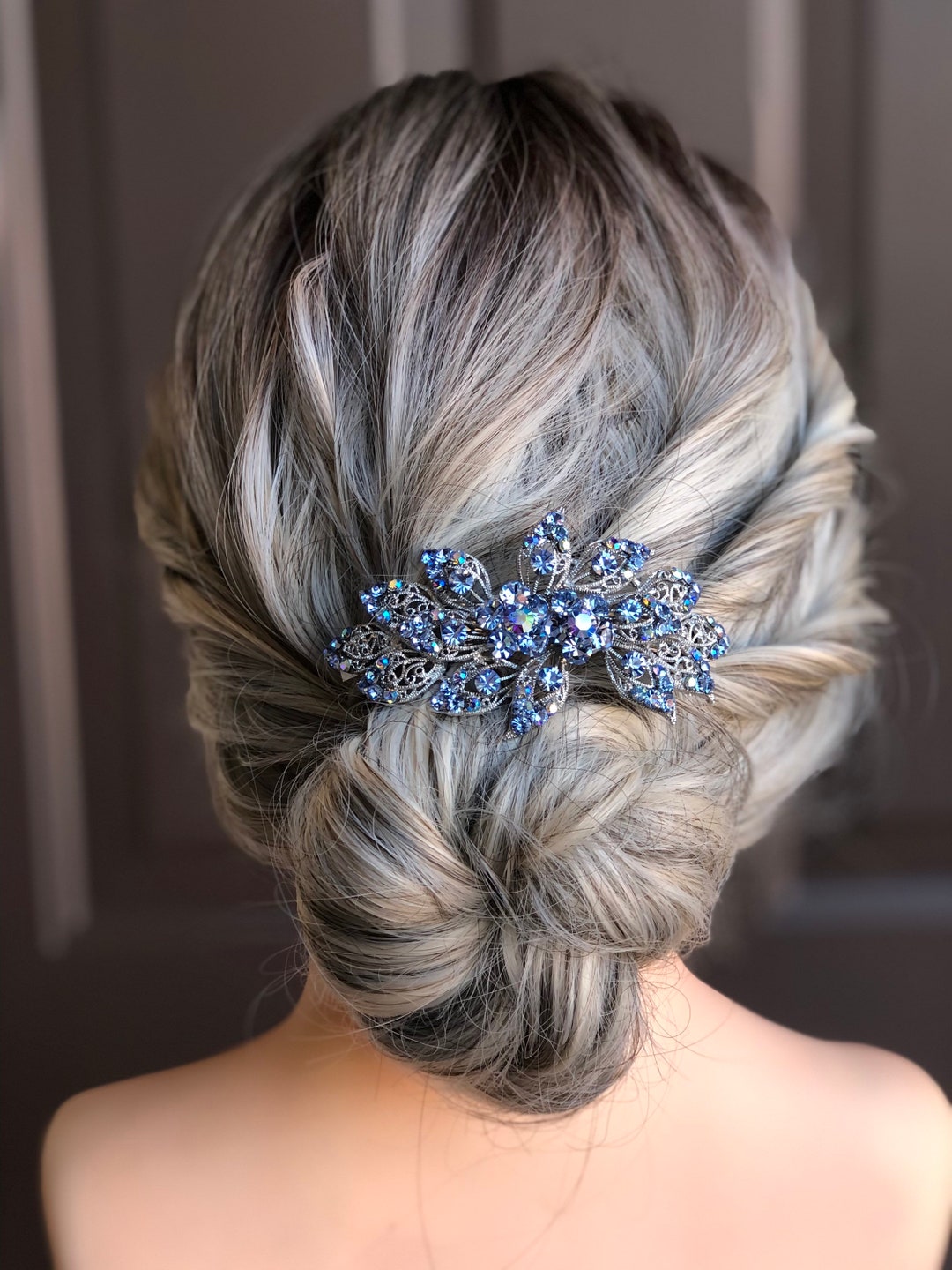 Vintage-inspired Barrette, Blue Crystal Large Barrette, French Barrette ...