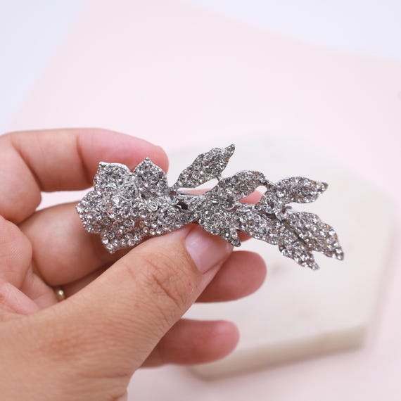 Rhinestone Bridal Hair Barrette: Silver Wedding Hair Clip - Etsy display picture 1