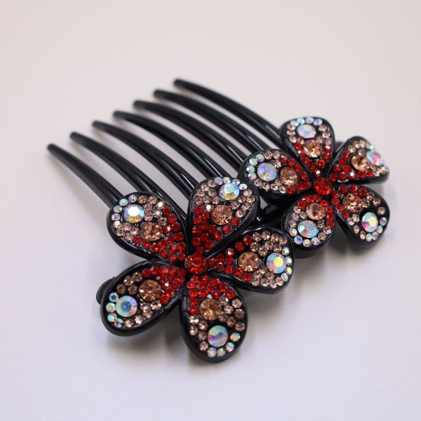 Red Hair Accessory for Updo For Fine Or Thick Hair - Plastic Hair Stick/Fork Comb with Lightweight Floral Comb