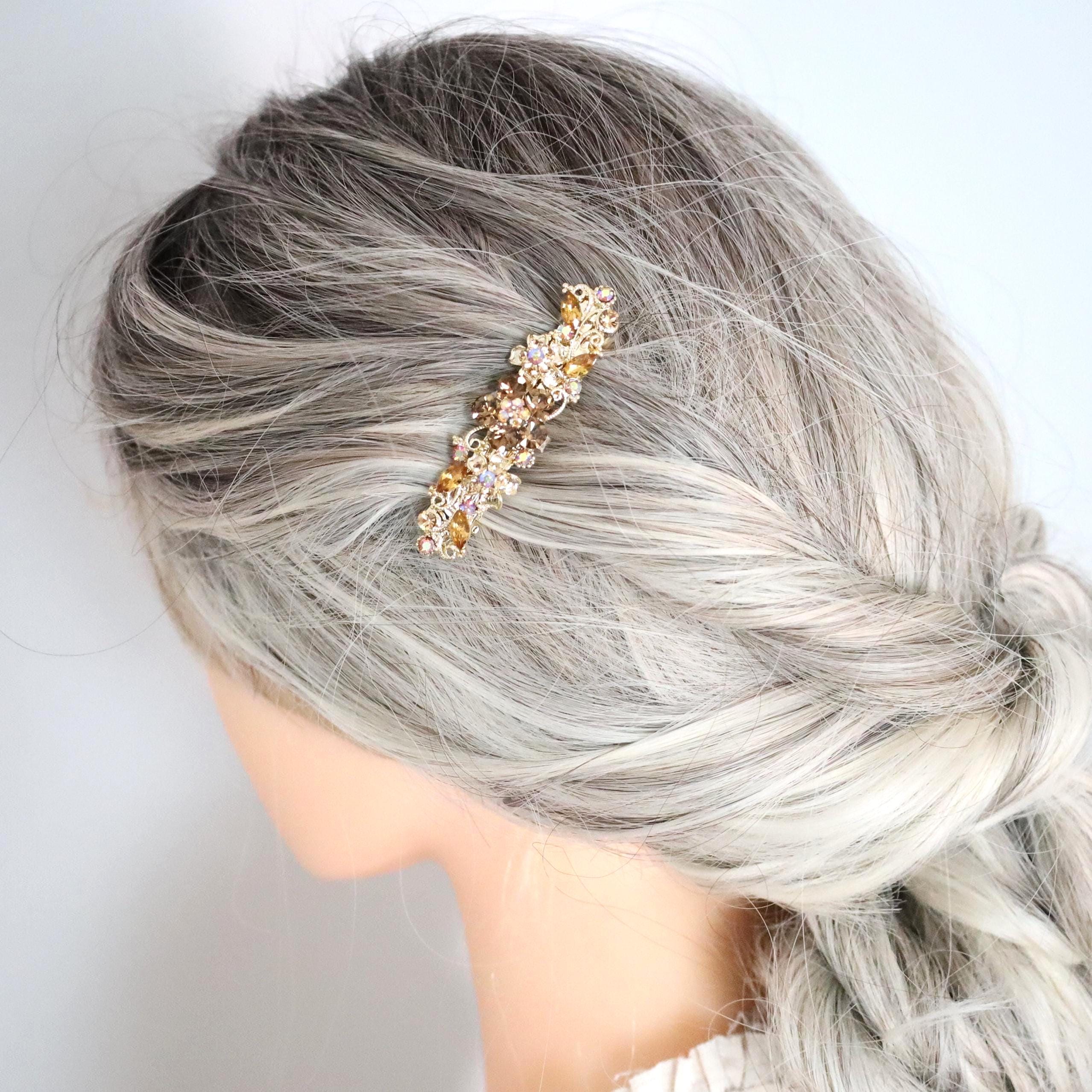 NEW HAIR ACCESSORIES:Hair barrettes with varios small accents on a golden base Gold Side Barrette - Etsy main image 2