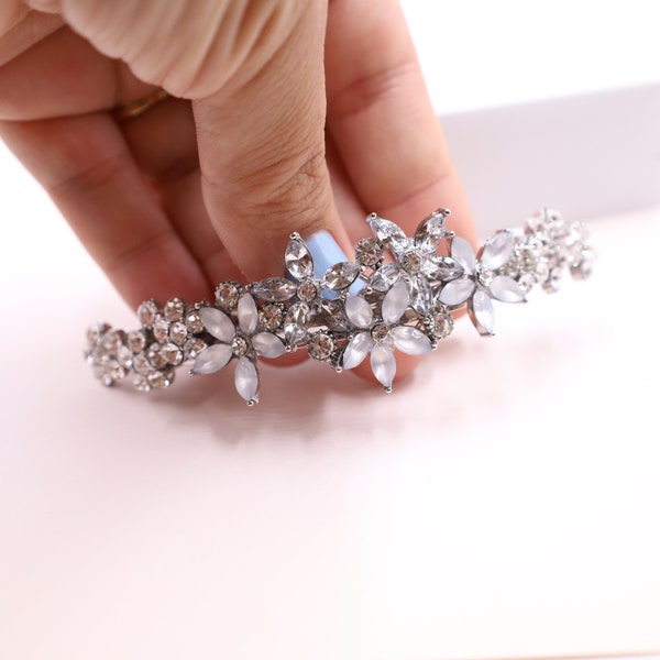 Crystal Hair Clip Barrette, Fine Crystals Hair Barrette, Hair Barrette for Women, Silver Barrette