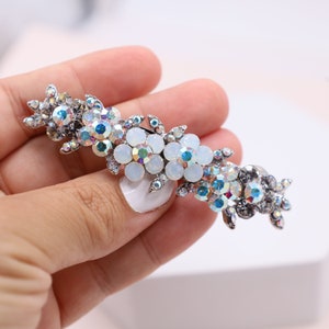 Opal White Crystal Barrette, Wedding Hair Clip Barrette, Bridal Hair Clip with Opal, and Ab Clear