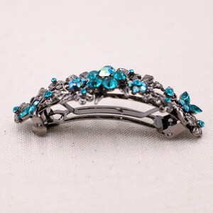 Teal Crystal Hair Barrette: Vintage Style Silver French Clip image 4