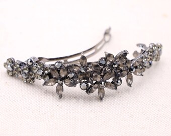 Gray Crystal Rhinestone Hair Clip Barrette, Formal Dark Wedding Barrette, Luxury Hair Accessories