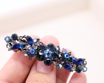 Sapphire Blue Crystal Hair Barrette, Delicate Small Side Clip, Navy Headpiece,Blue Hair Accessory, Formal Event Hair Clip, Gift for Her