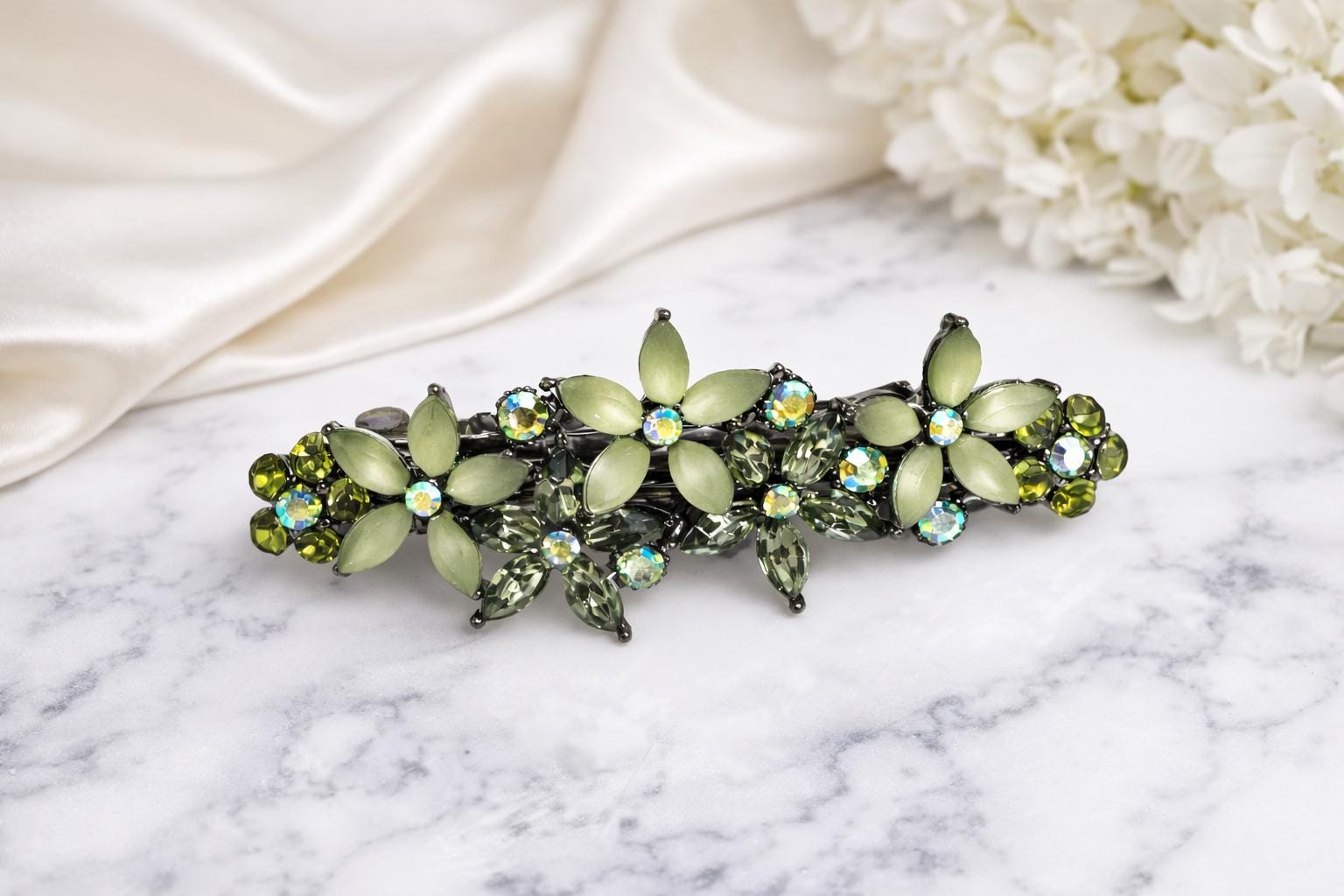 Anthropologie Navy Floral Crystal Hair Barrette Navy Blue Rhinestone Flower Hair Barrette | Symila main image 2