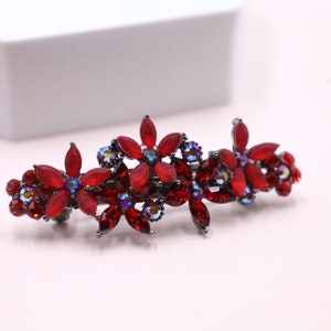 Red French Hair Barrette, Barrettes For Women, Hair Barrette, crystal Hair Clip Vintage Barrette,  Best Gift For Mom
