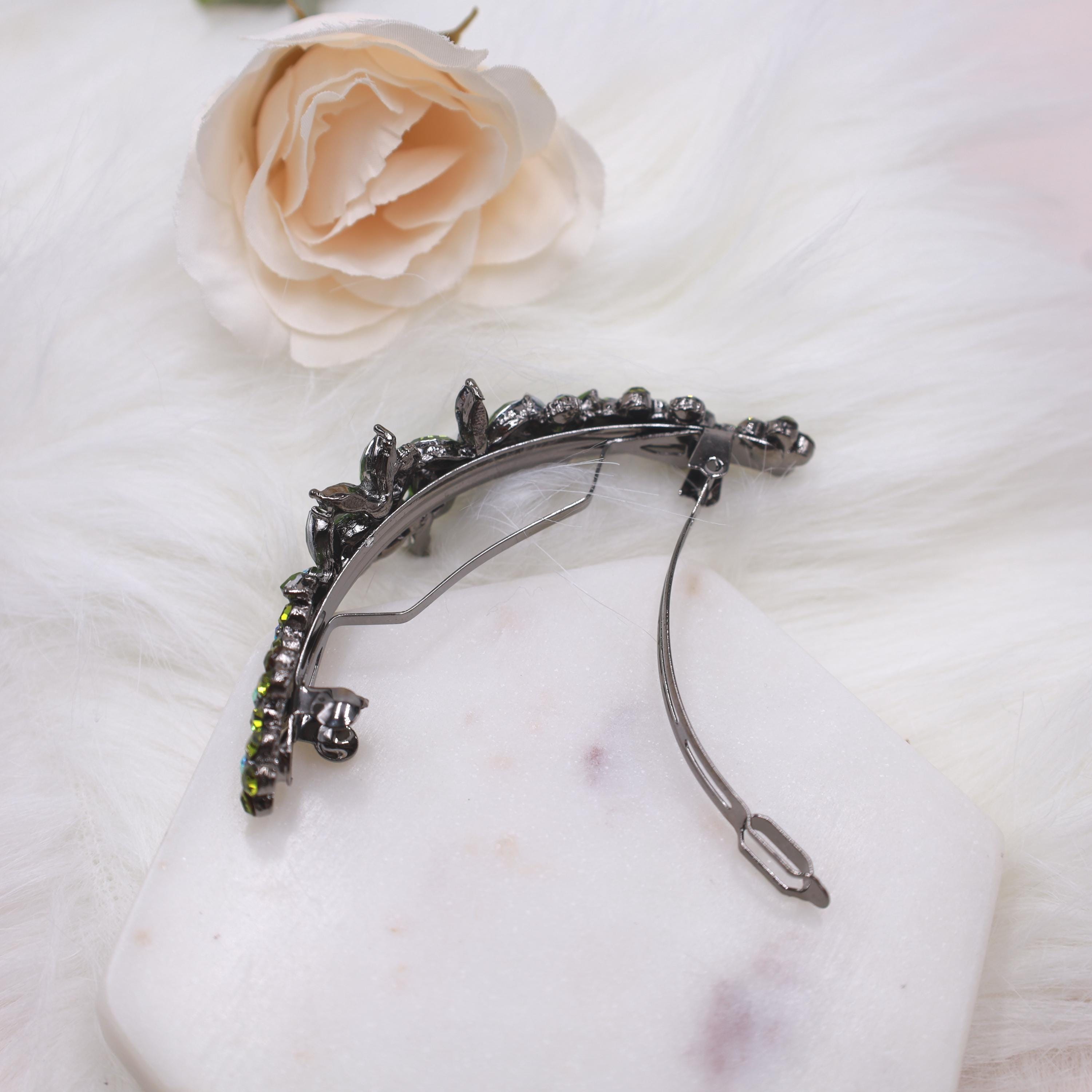 Updo Barette Olive Green Crystal Barrette for Thick Hair – Mother of the Bride or ...