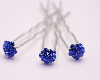 Royal Blue Wedding Bridal Hair Pins,Blue Hair Pins for Bride, Crystal Bridal Hairpins