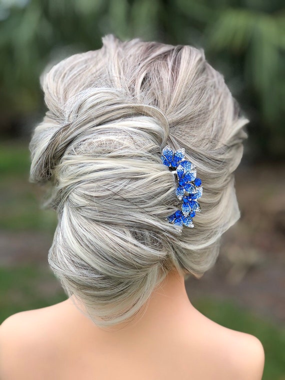 Royal Blue Crystal Hair Stick, Floral French Twist Pin - Etsy display picture 2