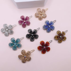 Wedding Guest Flower Hair Clip, Crystal Barrette Floral Hair Accessory, Rhinestone Hair Clip Gift for Women, Cute Floral Hair Slide