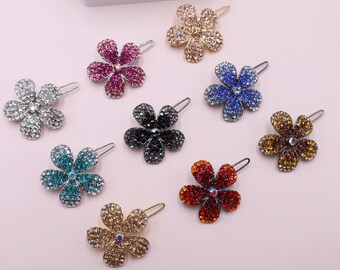Paar Vintage Haarspangen Mit Kristallen & Blumen – Mehrfarbig, Glamouröse Deko Für Damen