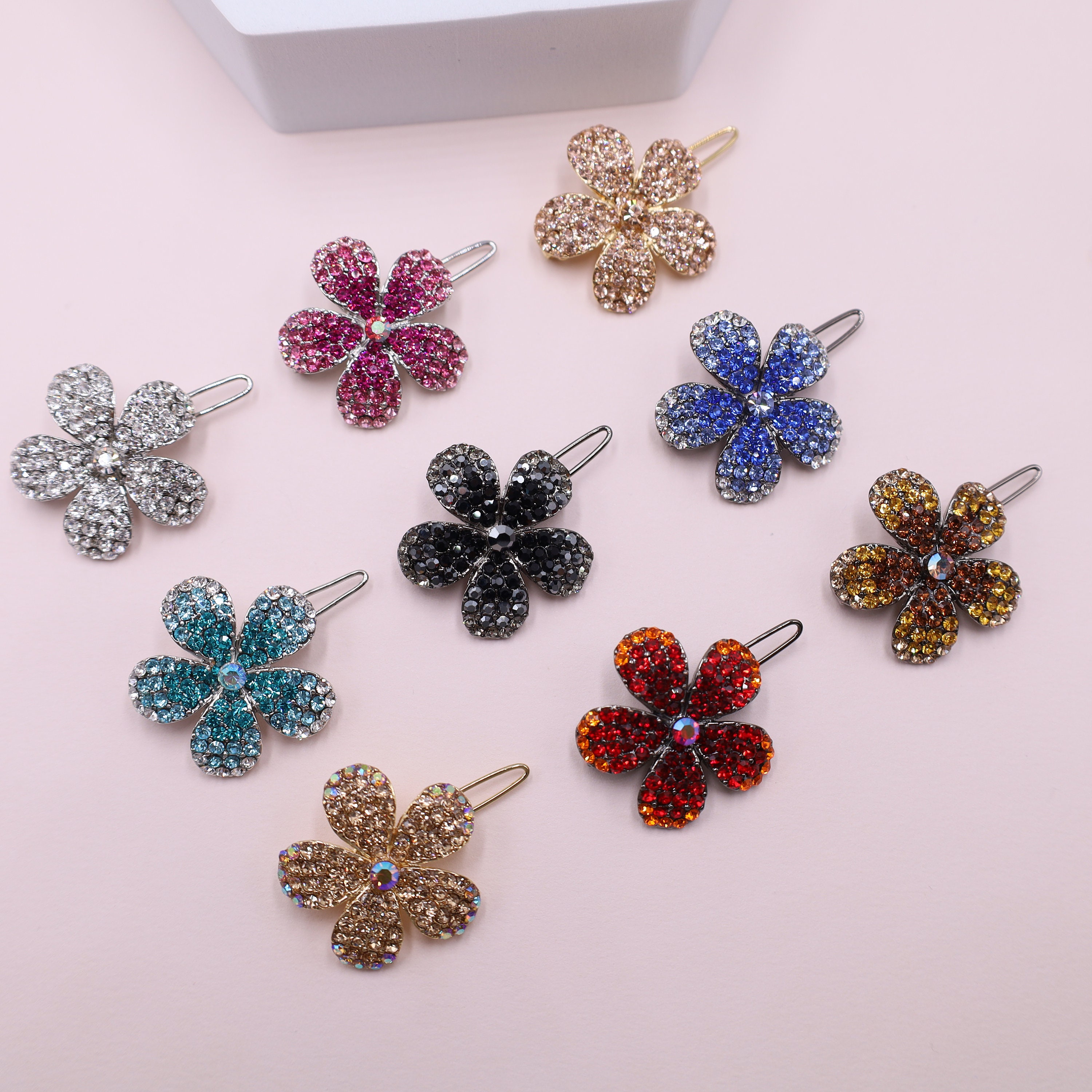 Crystal Flower Hair Clip, Rhinestone Floral Barrette - Etsy
