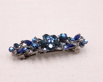 Barrette de pelo de cristal azul zafiro, barrette de mujer pequeña delicada, accesorio para el cabello azul