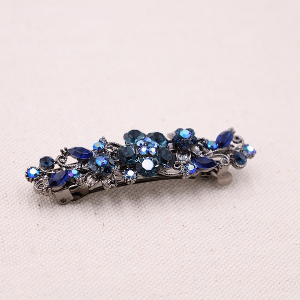 Sapphire Blue Crystal Hair Barrette, Delicate Small Women Barrette, Blue Hair Accessory