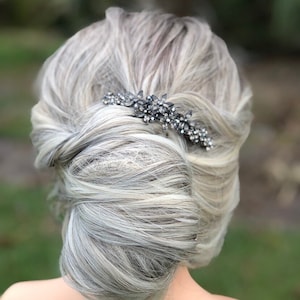 Mother of The Groom Hair Piece Gift from Bride Dark Gray Wedding Hair Piece Crystal Hair Barrette for Thick Hair Fine Hair