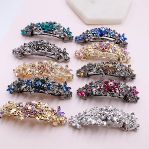French Hair Barrette, Barrettes for Women, Royal Blue French Curved Clip,  Rhinestone Crystal Hair Clip Vintage Barrette,  Gift for Women