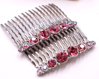 Hair Comb for Women Pink Hair Accessories with Crystals Side Hairstyle Comb for Proms and Weddings