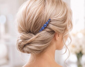 Blue Crystal Hair Comb Set, Bridal Side Accessory, Formal Updo, Something Blue Hairpiece
