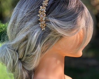 Trouwen Accessoires Haaraccessoires Sierkammen bruiloft haar kam gouden decoratieve zijkam bruidsgouden haarstuk 