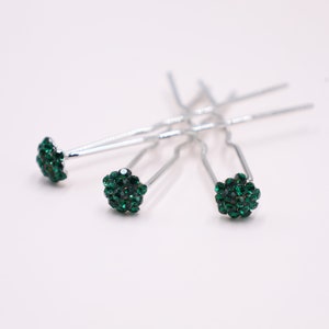 Wedding Emerald Bridal Hair Pins, Dark Green Hair Sticks for Bride, Crystal Hair Fork for Formal Occasions, Forest Green Hairpiece.
