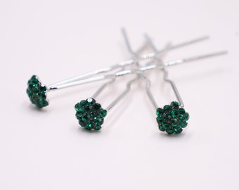 Emerald Green Wedding Bridal Hair Pins, Dark Green Hair Pins for Bride, Crystal Bridal Hairpins