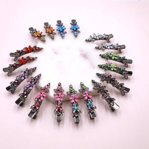 Rhinestone Alligator Hair Clips Pair, Handcrafted Hair Accessories For Women, Flower Crystal Hair Clips Gift For Women, Duckbill Hair Clips