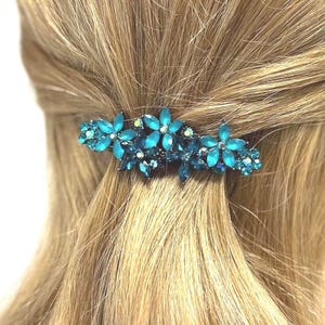 Spinka do włosów Teal Crystal Barrette, turkusowa spinka do włosów dla kobiet, lśniąca ozdoba do włosów na śluby lub specjalne okazje, turkusowe akcesoria