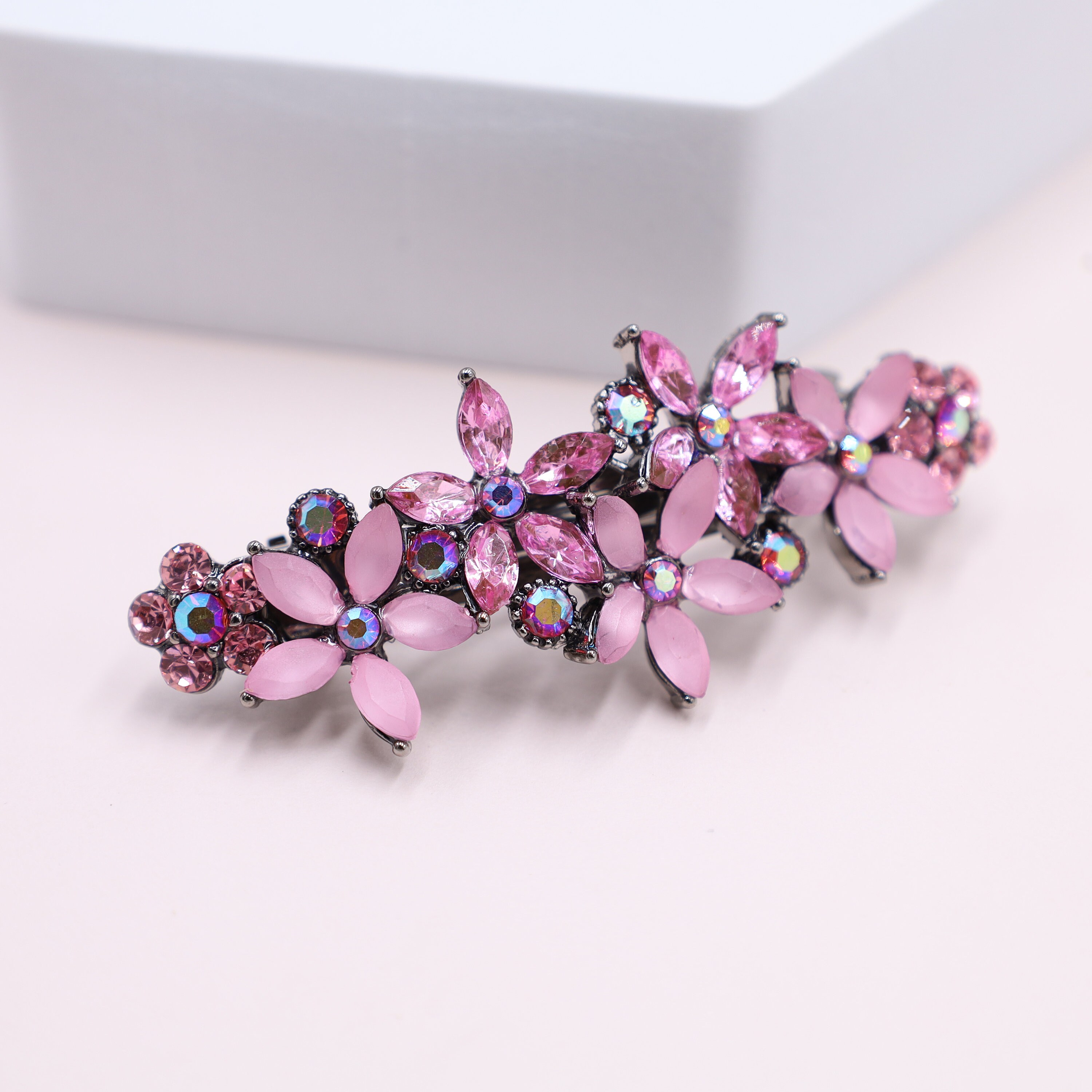 Purple Rhinestone Floral Hair Barrette Clip Rhinestone Bridal Prom Vacation Amazon.com : Aimimier Bridal Crystal Flower Hair Clip  main image 2