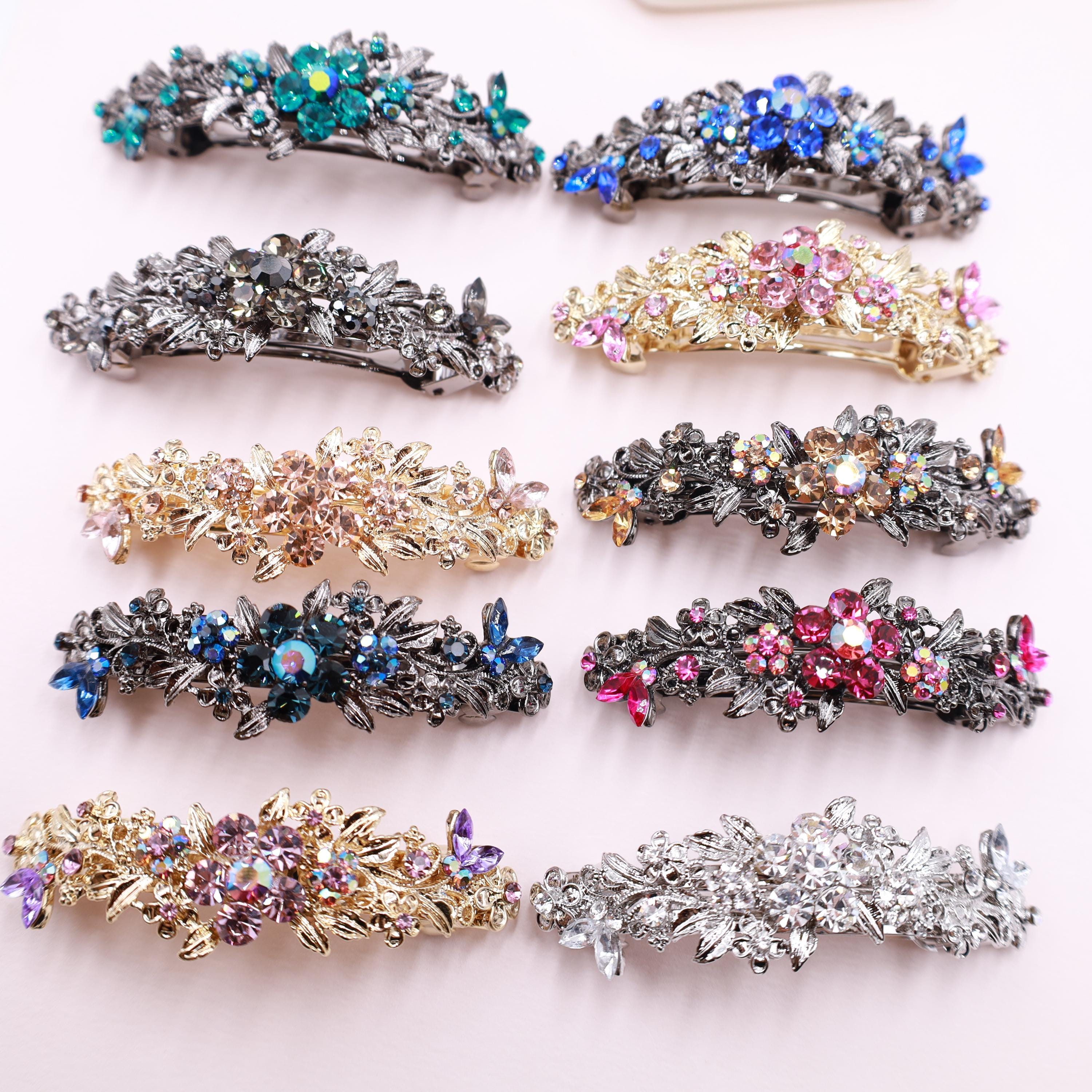 Red Crystal French Barrette: Vintage Style Formal Hair Clip  display picture 1