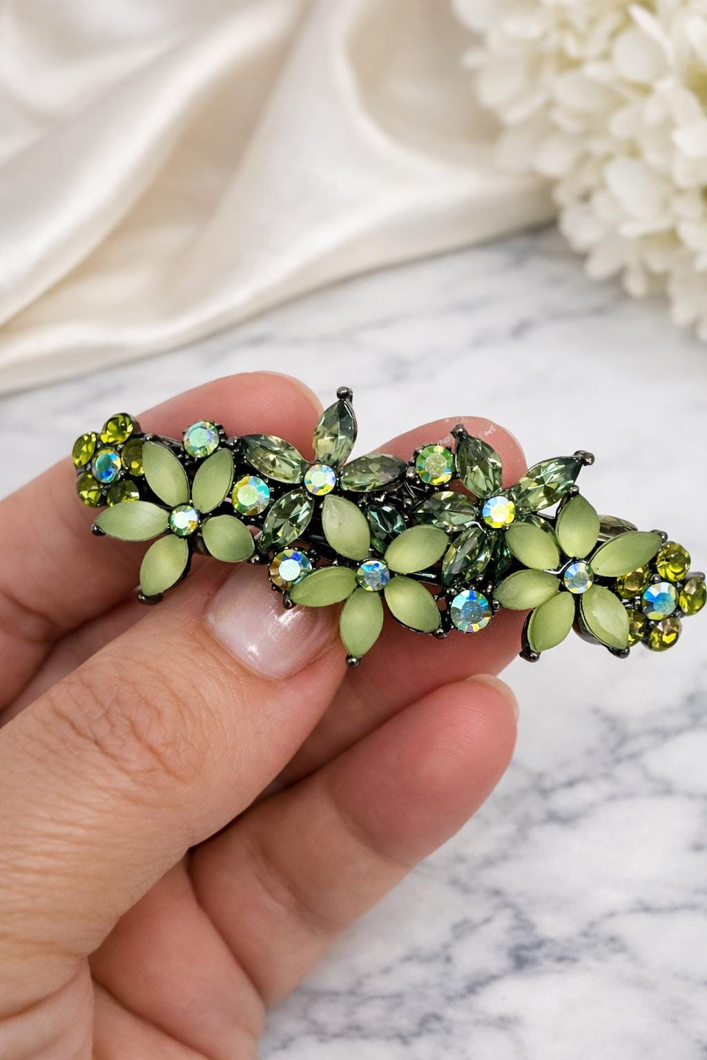 Teal Rhinestone Crystal Floral Hair Barrette Clip for Women Boho Style Teal Crystal Flower Barrette: Vintage Style Hair Clip - Etsy main image 4